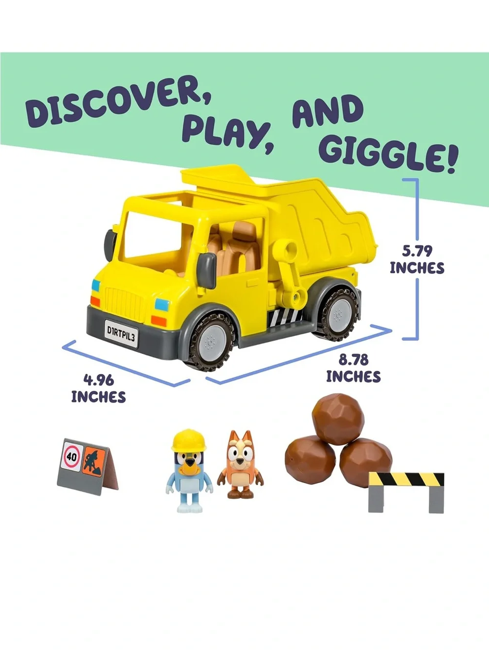 Bluey Dump Truck Toy Playset with Hard Hat Bluey & Muddy Bingo